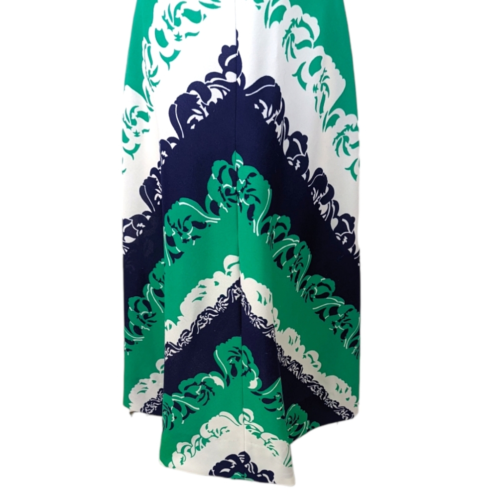 Vintage 70s 1970s Maxi Dress Mod Womens Small Green Blue Sleeveless V Ne… - Picture 4 of 13